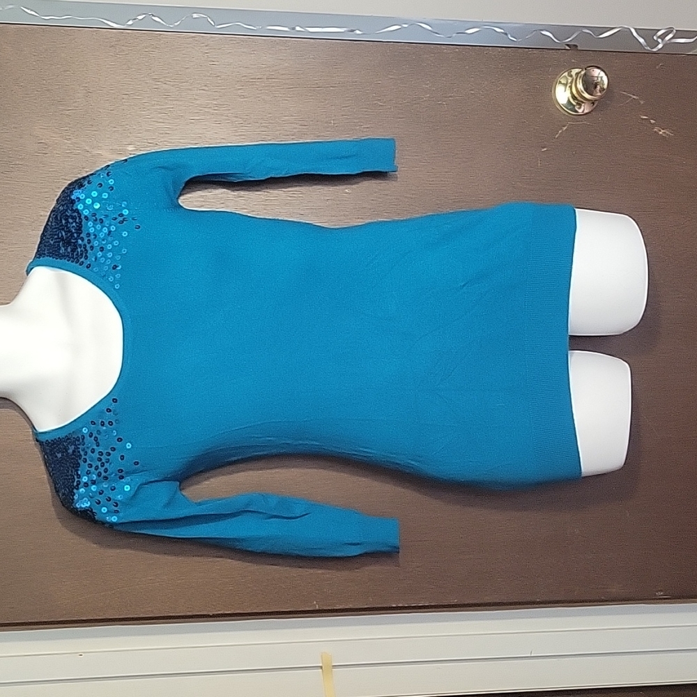 Blue green sweater with sequins accents
